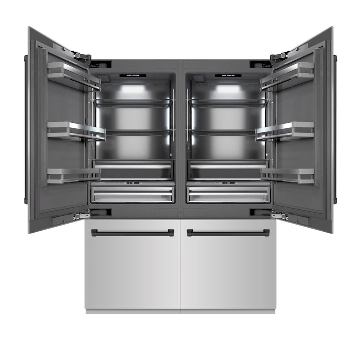 ZLINE Autograph Edition 60 in. 32.2 cu. ft. French Door Built-In Bottom Freezer Refrigerator with Water Dispenser and Ice Maker in Stainless Steel with Graphite Gray Interior and Matte Black Accents (GRBIVZ-304-60MB)