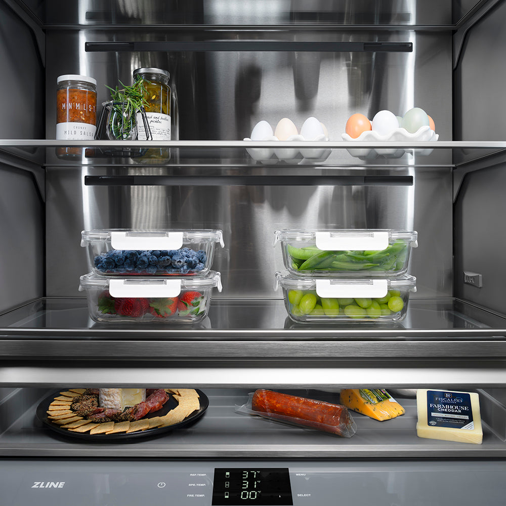ZLINE Autograph Edition 30 in. 16.1 cu. ft. Built-In Bottom Freezer Refrigerator with Water Dispenser and Ice Maker in Stainless Steel with Graphite Gray Interior and Champagne Bronze Helix Handles (GRBIVZ-30430KCB)