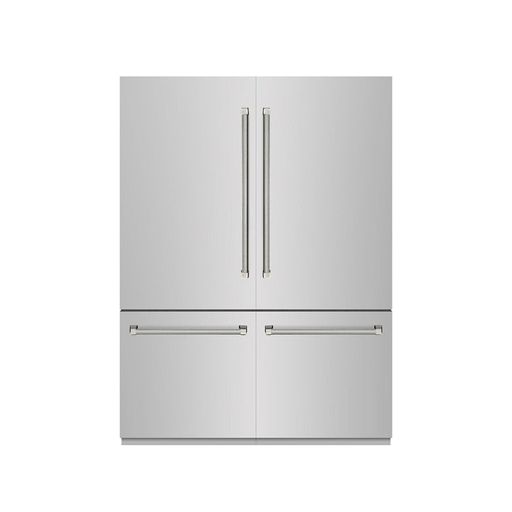 ZLINE Autograph Edition 60 in. 32.2 cu. ft. French Door Built-In Bottom Freezer Refrigerator with Water Dispenser and Ice Maker in Stainless Steel with Graphite Gray Interior and Polished Nickel Helix Handles (GRBIVZ-30460KPN)