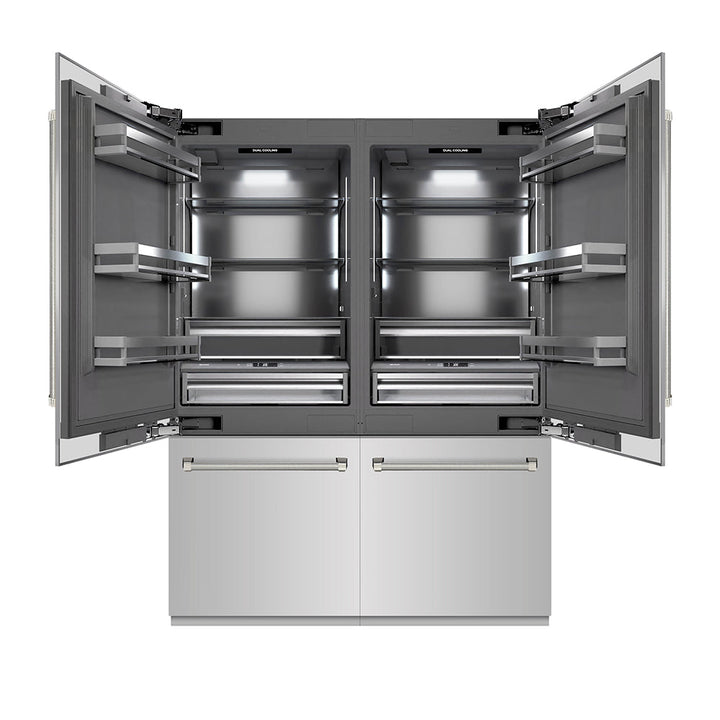 ZLINE Autograph Edition 60 in. 32.2 cu. ft. French Door Built-In Bottom Freezer Refrigerator with Water Dispenser and Ice Maker in Stainless Steel with Graphite Gray Interior and Polished Nickel Helix Handles (GRBIVZ-30460KPN)