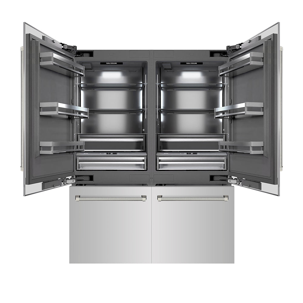 ZLINE Autograph Edition 60 in. 32.2 cu. ft. French Door Built-In Bottom Freezer Refrigerator with Water Dispenser and Ice Maker in Stainless Steel with Graphite Gray Interior and Polished Nickel Helix Handles (GRBIVZ-30460KPN)
