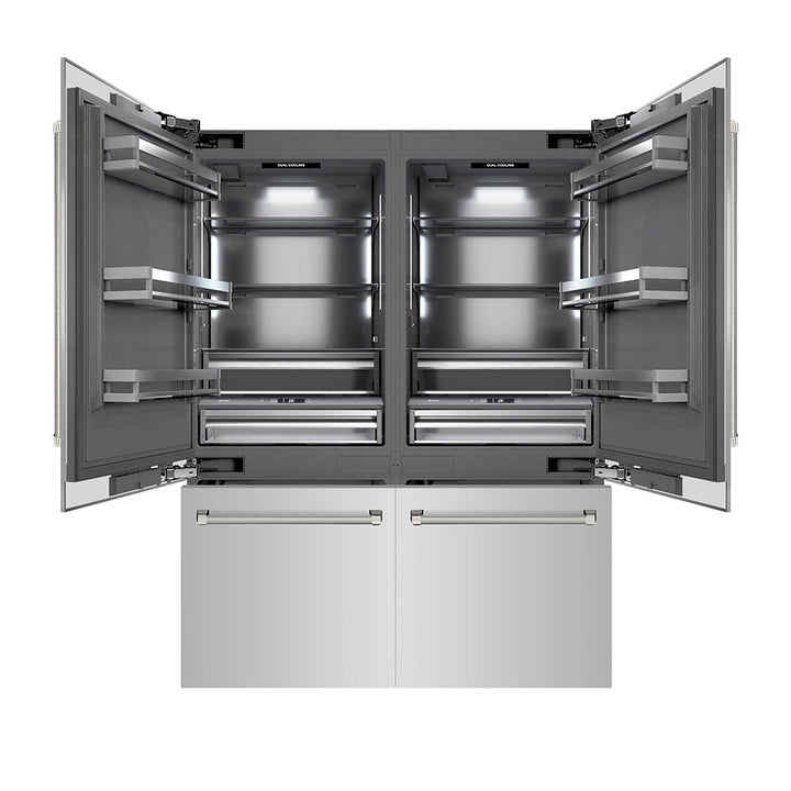 ZLINE Autograph Edition 60 in. 32.2 cu. ft. French Door Built-In Bottom Freezer Refrigerator with Water Dispenser and Ice Maker in Stainless Steel with Graphite Gray Interior and Polished Nickel Helix Handles (GRBIVZ-30460KPN)