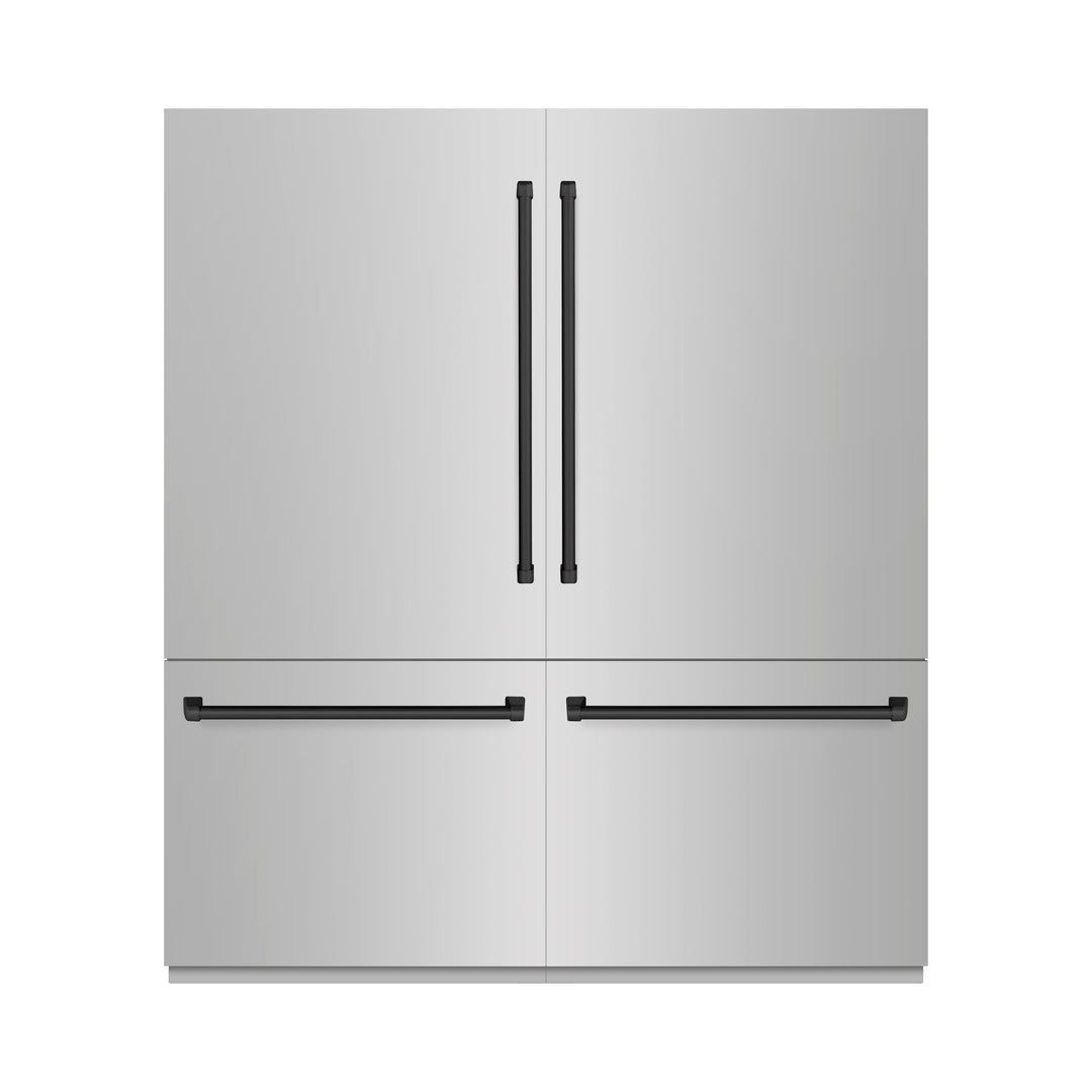 ZLINE Autograph Edition 72 in. 39.6 cu. ft. French Door Built-In Bottom Freezer Refrigerator with Water Dispensers and Ice Makers in Stainless Steel with Matte Black Accents (RBITZ-304-72MB)