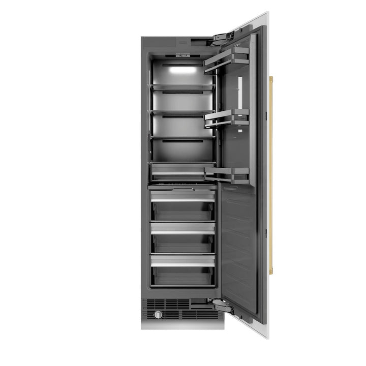 ZLINE Autograph Edition 24 in. 12.5 cu. ft. Column Refrigerator in White Matte with Graphite Gray Interior and Polished Gold Accents (RCRVZ-WM-24-G)