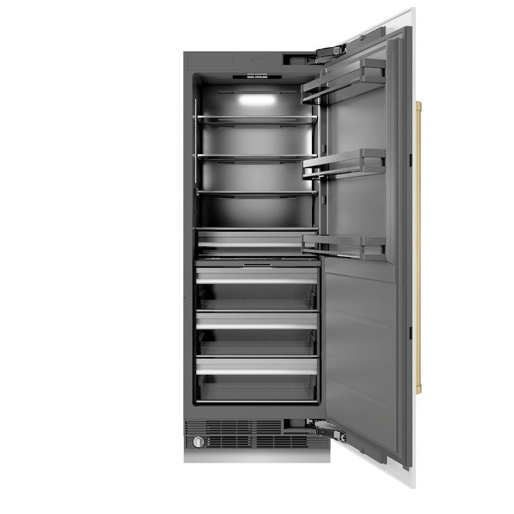 ZLINE Autograph Edition 30 in. 16.7 cu. ft. Column Refrigerator in White Matte with Graphite Gray Interior and Champagne Bronze Accents (RCRVZ-WM-30-CB)