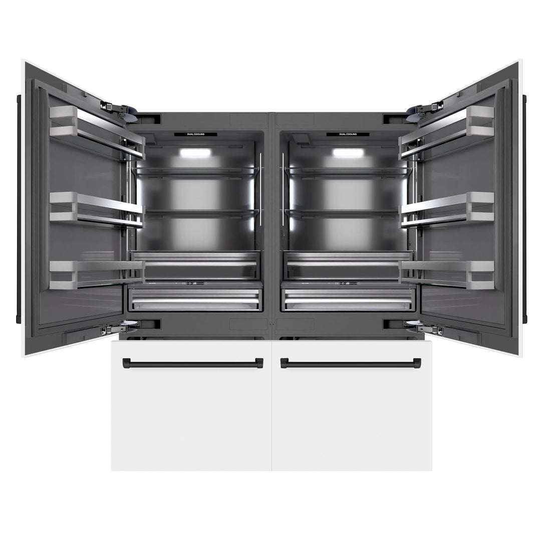 ZLINE Autograph Edition 72 in. 39.6 cu. ft. French Door Built-In Bottom Freezer Refrigerator with Water Dispensers and Ice Makers in White Matte with Graphite Gray Interior and Matte Black Accents (GRBITZ-WM-72-MB)