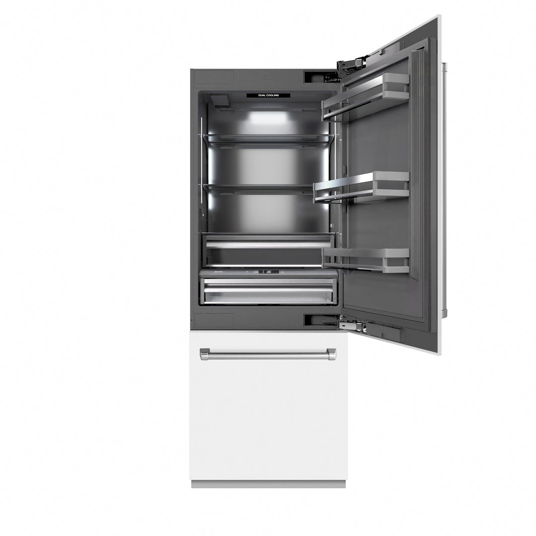 ZLINE 30 in. 16.1 cu. ft. Built-In Bottom Freezer Refrigerator with Water Dispenser and Ice Maker in White Matte with Graphite Gray Interior (GRBIV-WM-30)