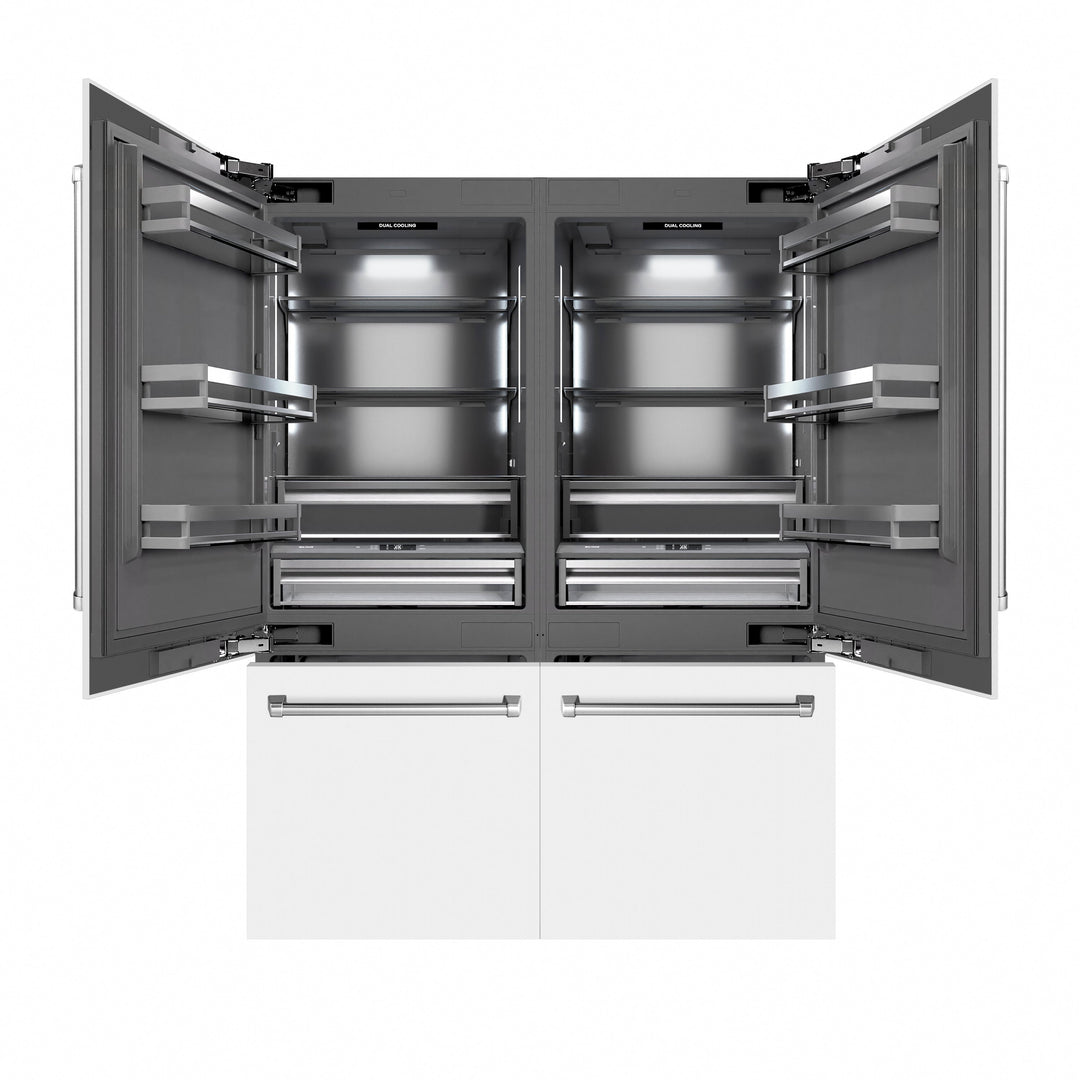 ZLINE 60 in. 32.2 cu. ft. French Door Built-In Bottom Freezer Refrigerator with Water Dispensers and Ice Makers in White Matte with Graphite Gray Interior (GRBIV-WM-60)
