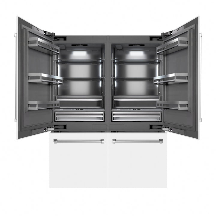 ZLINE 60 in. 32.2 cu. ft. French Door Built-In Bottom Freezer Refrigerator with Water Dispensers and Ice Makers in White Matte with Graphite Gray Interior (GRBIV-WM-60)