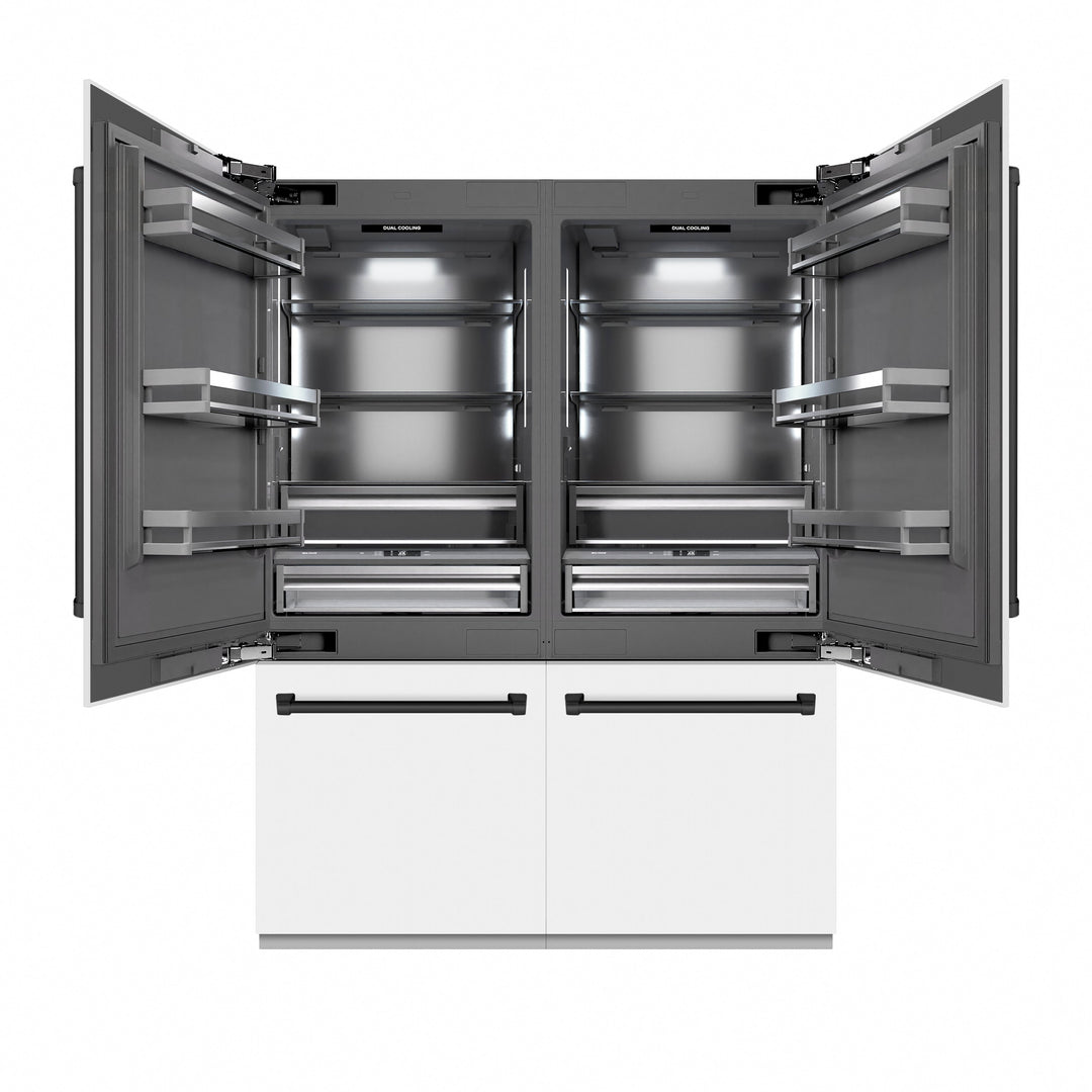 ZLINE Autograph Edition 60 in. 32.2 cu. ft. French Door Built-In Bottom Freezer Refrigerator with Water Dispenser and Ice Maker in White Matte with Graphite Gray Interior and Matte Black Accents (GRBIVZ-WM-60-MB)