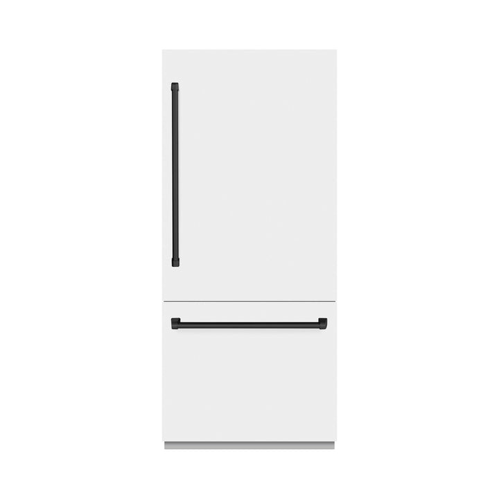 ZLINE Autograph Edition 36 in. 19.8 cu. ft. Built-In Bottom Freezer Refrigerator with Water Dispenser and Ice Maker in White Matte and Matte Black Accents (RBITZ-WM-36-MB)