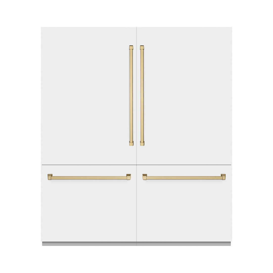 ZLINE Autograph Edition 72 in. 39.6 cu. ft. French Door Built-In Bottom Freezer Refrigerator with Water Dispensers and Ice Makers in White Matte and Champagne Bronze Accents (RBITZ-WM-72-CB)