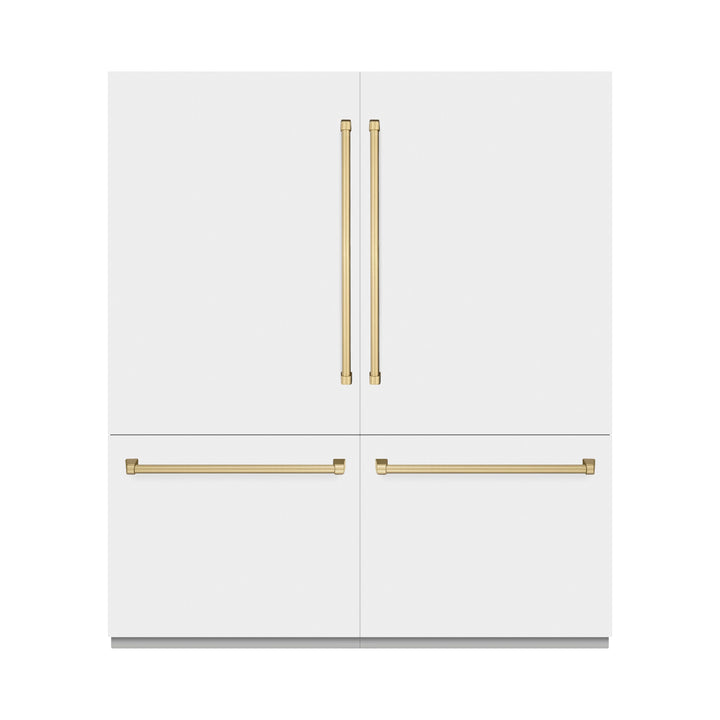 ZLINE Autograph Edition 72 in. 39.6 cu. ft. French Door Built-In Bottom Freezer Refrigerator with Water Dispensers and Ice Makers in White Matte and Champagne Bronze Accents (RBITZ-WM-72-CB)