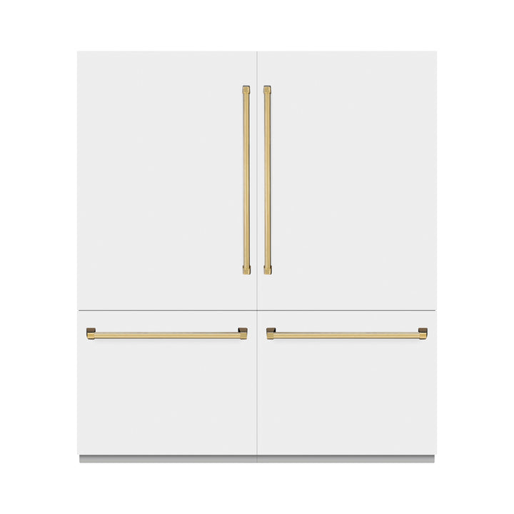 ZLINE Autograph Edition 72 in. 39.6 cu. ft. French Door Built-In Bottom Freezer Refrigerator with Water Dispensers and Ice Makers in White Matte and Polished Gold Accents (RBITZ-WM-72-G)