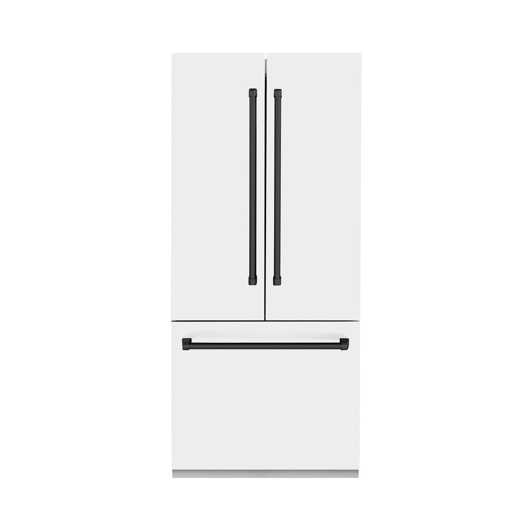 ZLINE 36 In. 19.6 cu. ft. Built-In French Door Refrigerator with Internal Water and Ice Dispenser in White Matte with Black Accents, RBIVZ-WM-36-MB