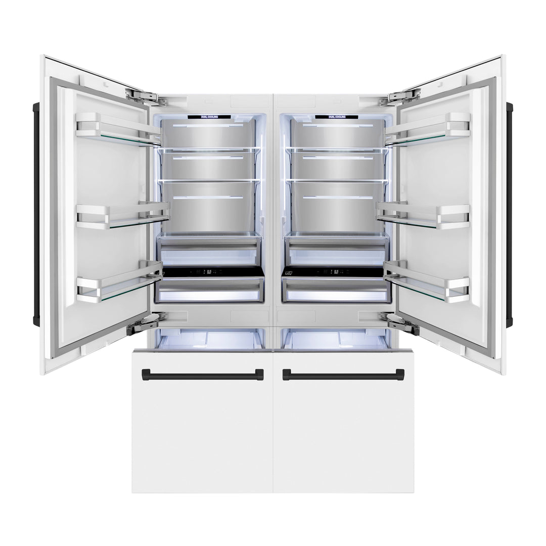 ZLINE 60 In. 32.2 cu. ft. Built-In Refrigerator with Internal Water and Ice Dispenser in White Matte with Matte Black Accents, RBIVZ-WM-60-MB