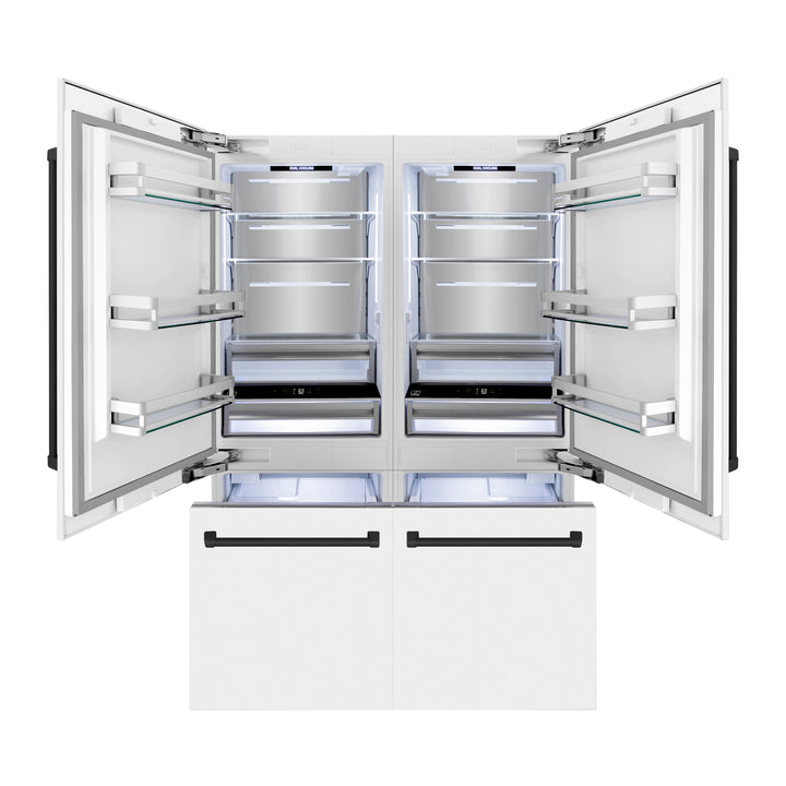 ZLINE 60 In. 32.2 cu. ft. Built-In Refrigerator with Internal Water and Ice Dispenser in White Matte with Matte Black Accents, RBIVZ-WM-60-MB