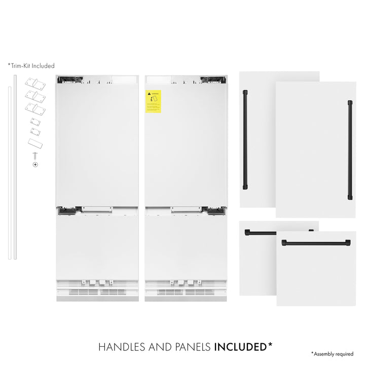 ZLINE 60 In. 32.2 cu. ft. Built-In Refrigerator with Internal Water and Ice Dispenser in White Matte with Matte Black Accents, RBIVZ-WM-60-MB