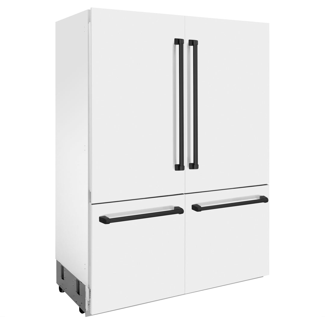 ZLINE 60 In. 32.2 cu. ft. Built-In Refrigerator with Internal Water and Ice Dispenser in White Matte with Matte Black Accents, RBIVZ-WM-60-MB