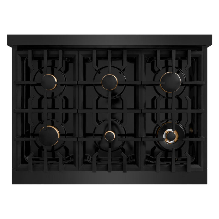 ZLINE 36" 5.2 cu. ft. Select Dual Fuel Range withs in Black Stainless Steel with 6 Brass Burners, HDRB-BR-36