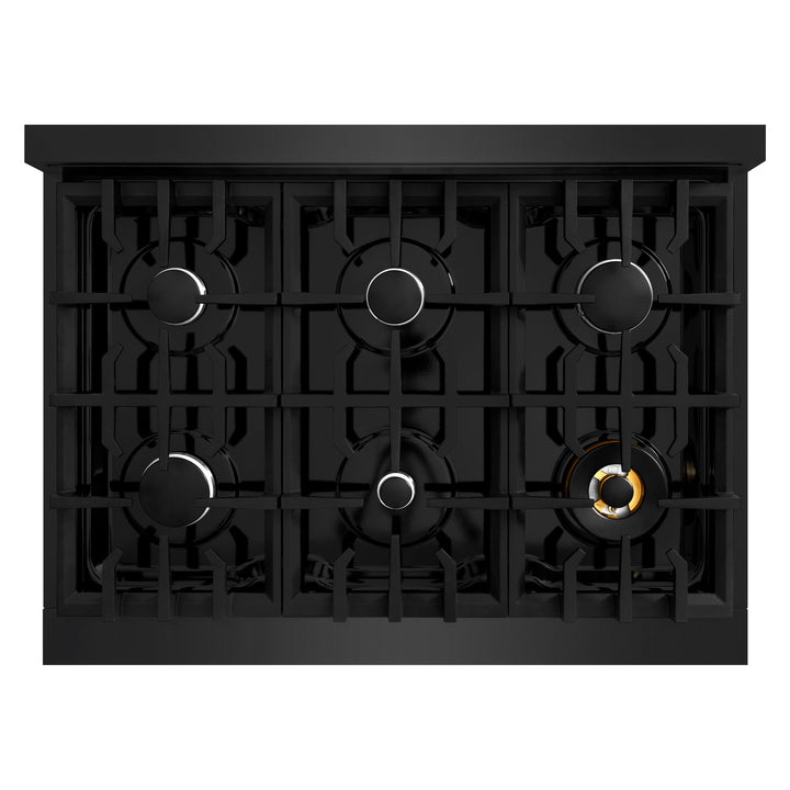 ZLINE 36" 5.2 cu. ft. Classic Gas Range with 6 Burners in Black Stainless Steel, CGRB-36