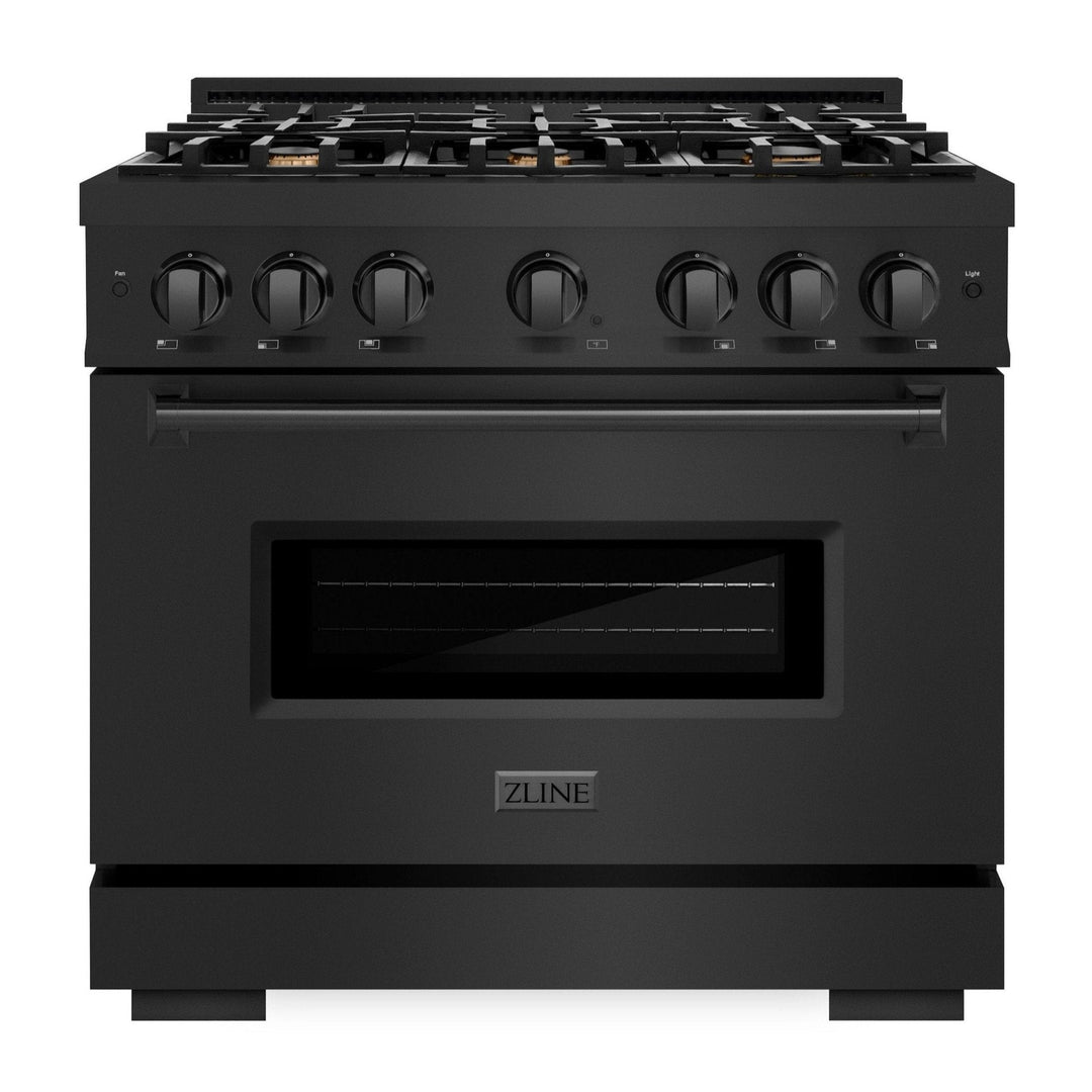 ZLINE 36" 5.2 cu. ft. Classic Gas Range with 6 Brass Burners in Black Stainless Steel, CGRB-BR-36