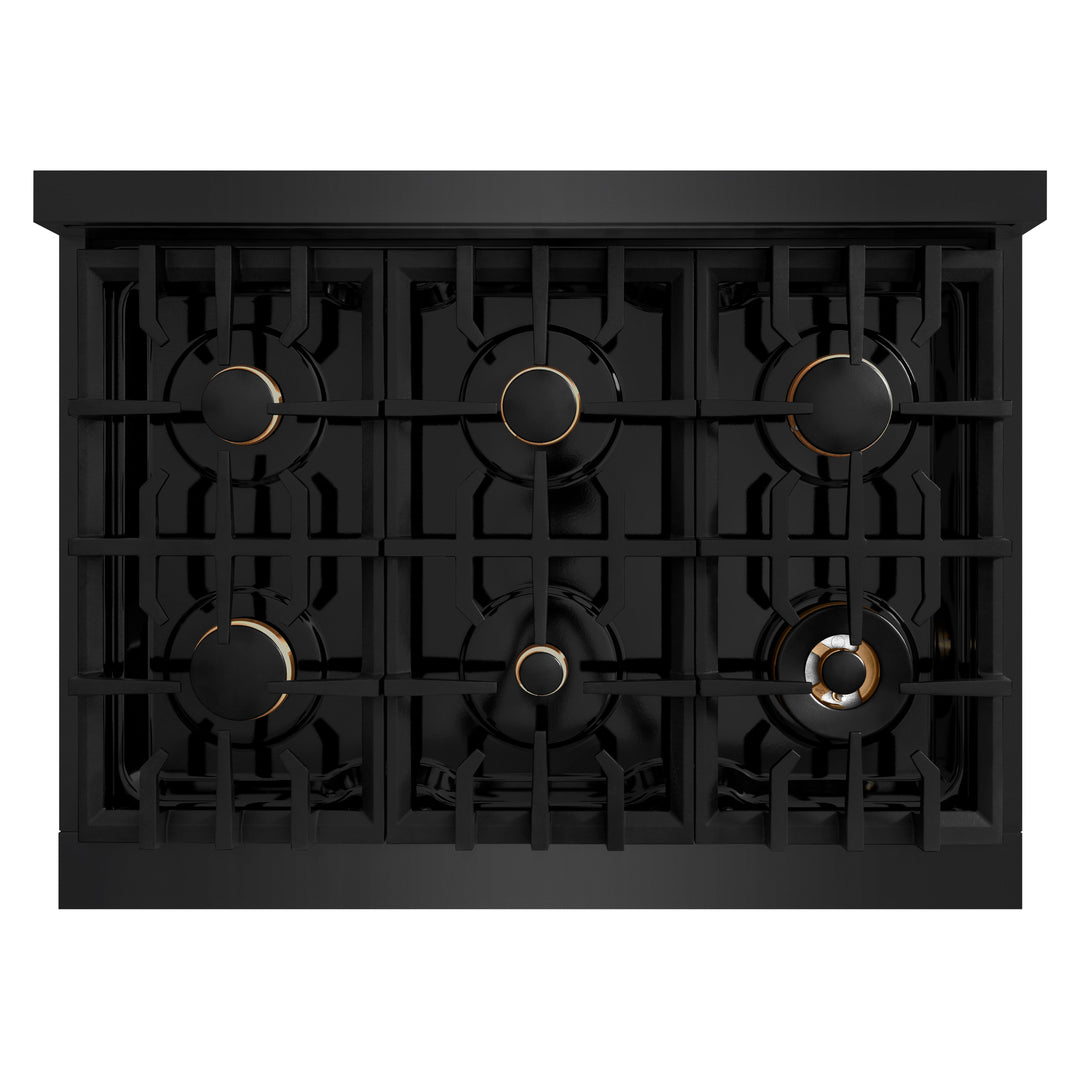 ZLINE 36" 5.2 cu. ft. Select Gas Range in Black Stainless Steel with 6 Brass Burners, HGRB-BR-36