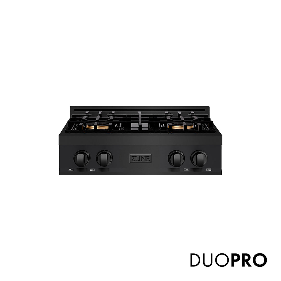 ZLINE 30 in. Classic Gas Rangetop with 4 Burner DuoProâ„¢ Cooktop in Black Stainless Steel (PCRTB-30)