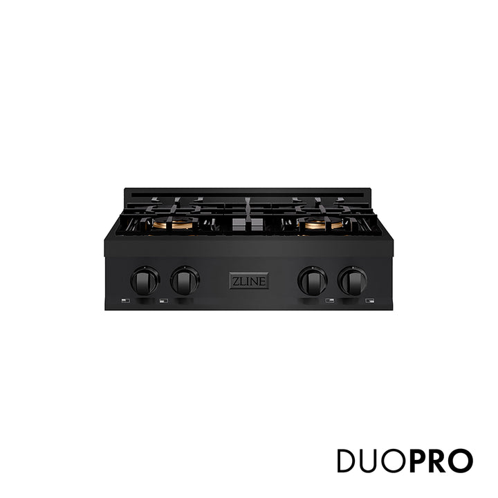 ZLINE 30 in. Classic Gas Rangetop with 4 Burner DuoProâ„¢ Cooktop in Black Stainless Steel (PCRTB-30)