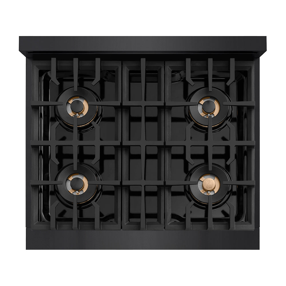 ZLINE 30 in. Classic Gas Rangetop with 4 Burner DuoProâ„¢ Cooktop in Black Stainless Steel (PCRTB-30)