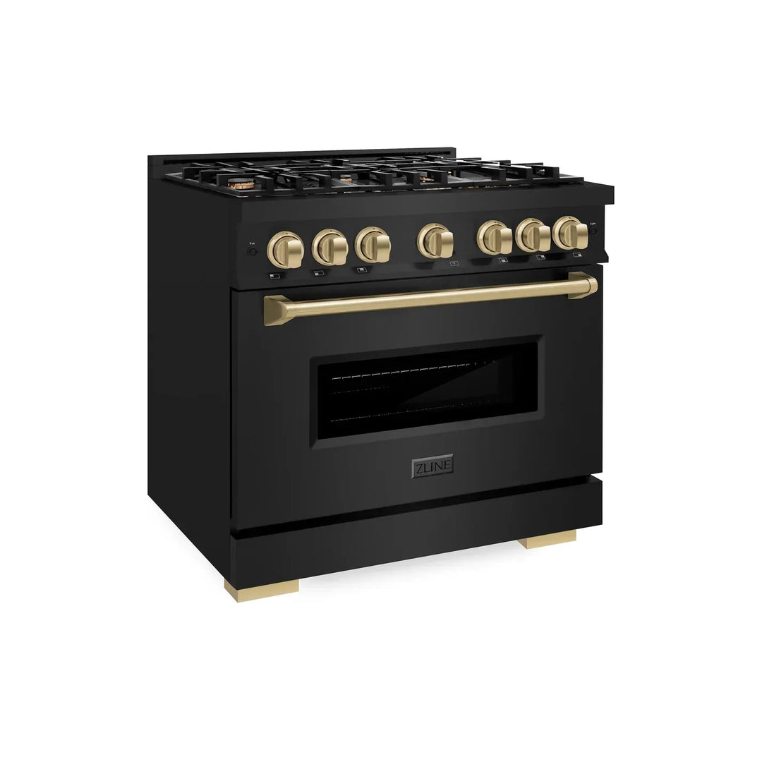 ZLINE Autograph Edition 36" 5.2 cu. ft. Classic Dual Fuel Range with 6 Burners in Black Stainless Steel with Champagne Bronze Accents, CDRBZ-36-CB
