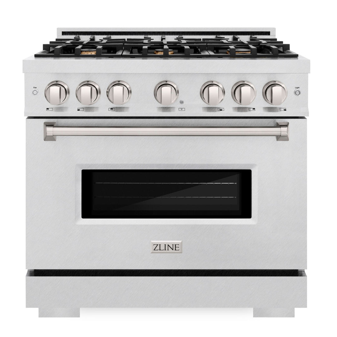 ZLINE 36" 5.2 cu. ft. Classic Dual Fuel Range with 6 Brass Burners in DuraSnow® Stainless Steel, CDRS-BR-36