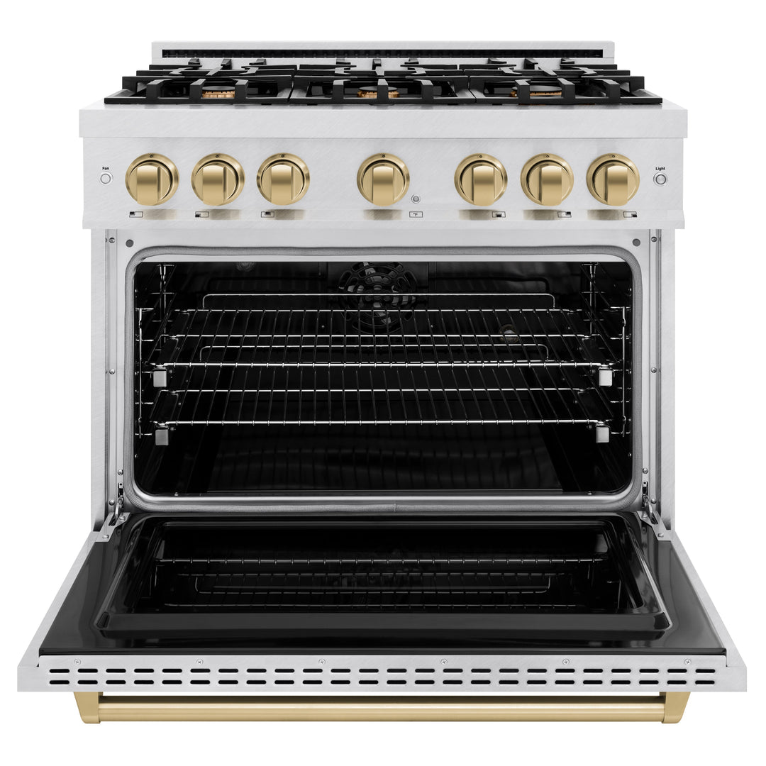 ZLINE Autograph Edition 36" 5.2 cu. ft. Classic Dual Fuel Range with 6 Burners  in DuraSnow® Stainless Steel with Champagne Bronze Accents, CDRSZ-36-CB