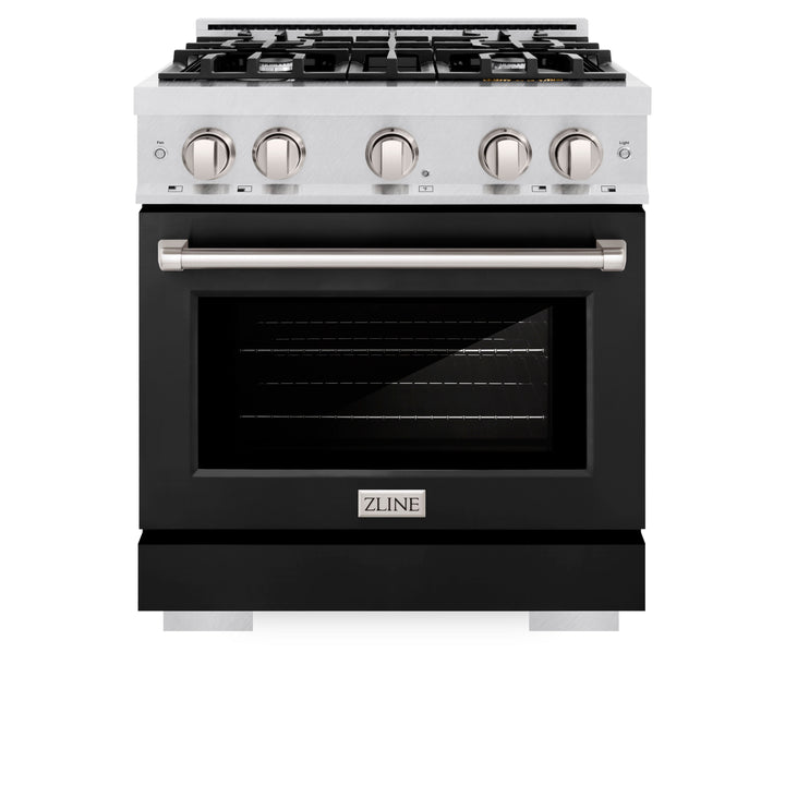 ZLINE 30 in. 4.2 cu. ft. Select Dual Fuel Range with 4 Burner Gas Cooktop and Electric Convection Oven in Satin Stainless Steel with Black Matte Door (HDRS-BLM-30)