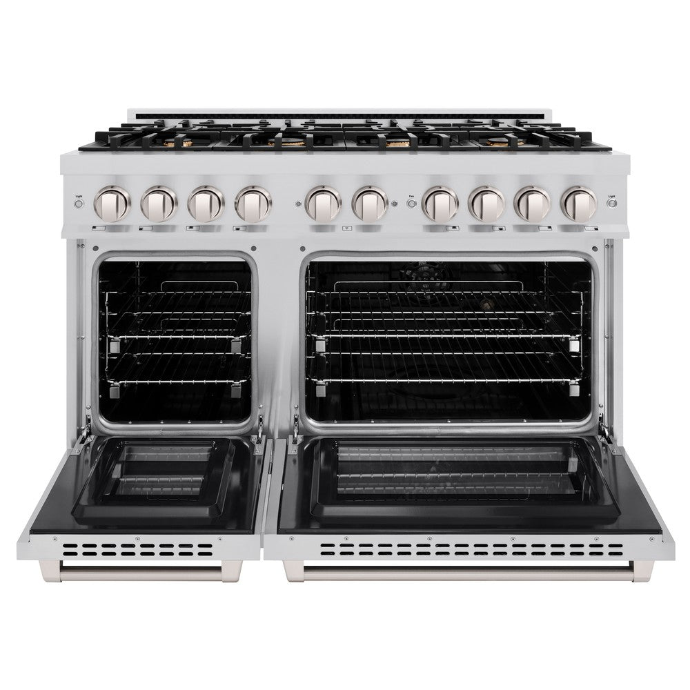 ZLINE 48" 6.7 cu. ft. Select Double Oven Dual Fuel Range in Stainless Steel with 8 Brass Burners, HDR-BR-48