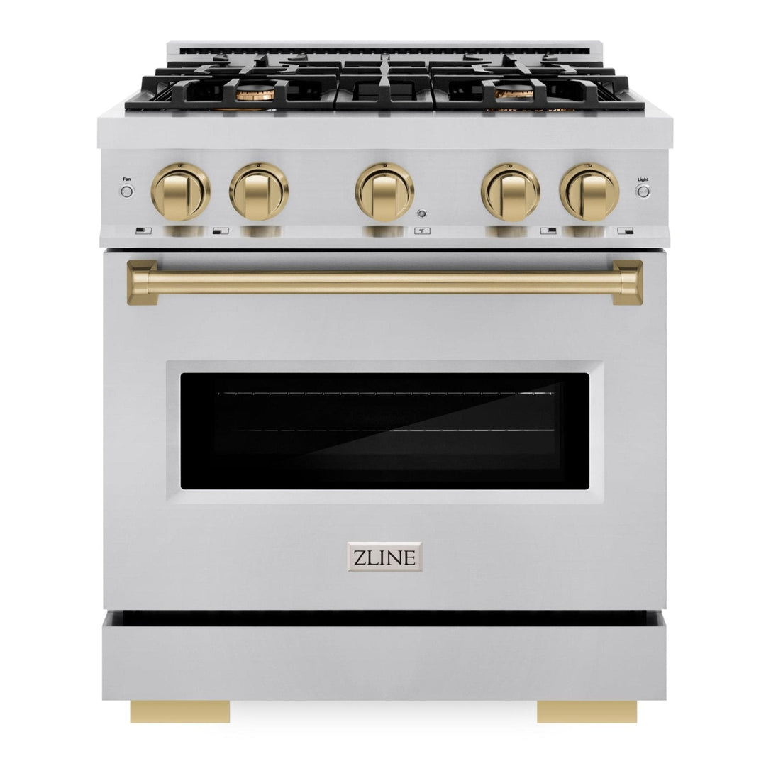 ZLINE Autograph Edition 30" 4.2 cu. ft. Classic Dual Fuel Range with 4 Burners in Stainless Steel with Champagne Bronze Accents, CDRZ-30-CB