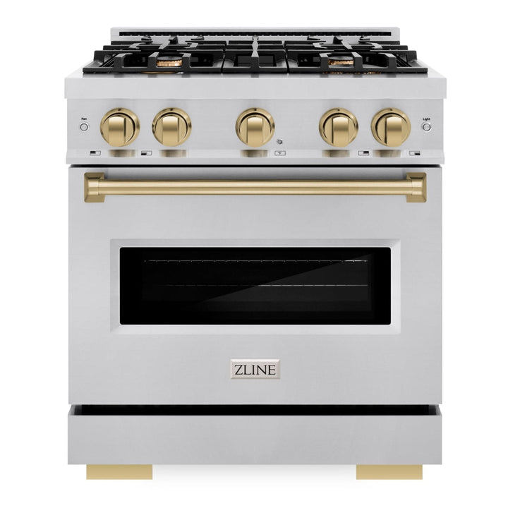 ZLINE Autograph Edition 30" 4.2 cu. ft. Classic Dual Fuel Range with 4 Burners in Stainless Steel with Champagne Bronze Accents, CDRZ-30-CB