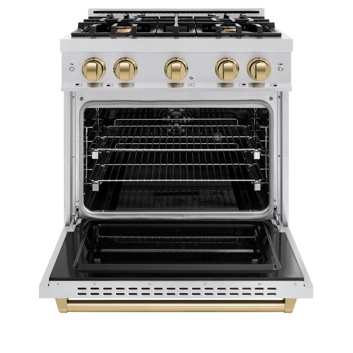 ZLINE Autograph Edition 30" 4.2 cu. ft. Classic Dual Fuel Range with 4 Burners in Stainless Steel with Champagne Bronze Accents, CDRZ-30-CB