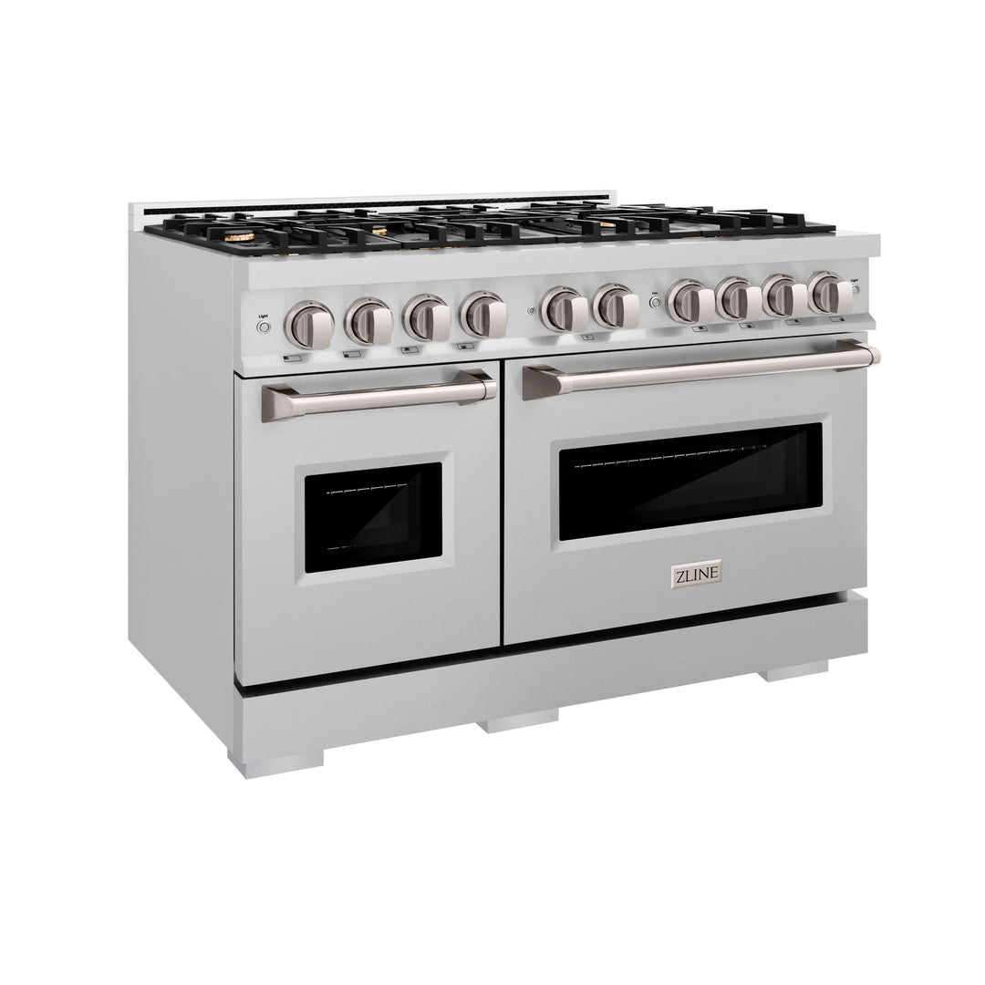 ZLINE 48" 6.7 cu. ft. Classic Double Oven Gas Range in Stainless Steel with 8 Brass Burners, CGR-BR-48
