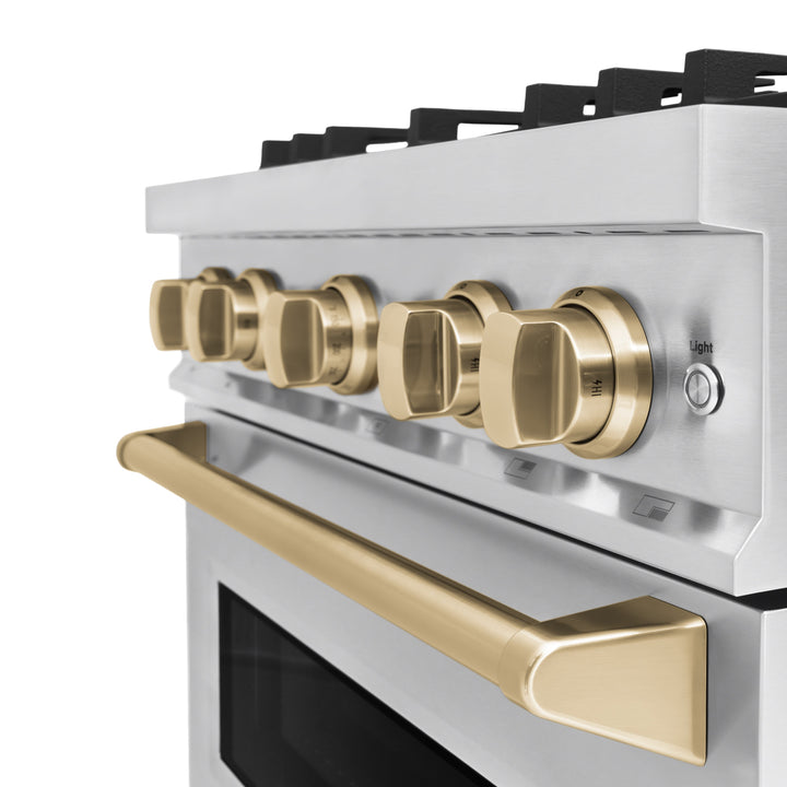 ZLINE Autograph Edition 30" 4.2 cu. ft. Classic Gas Range with 4 Burners in Stainless Steel and Champagne Bronze Accents, CGRZ-30-CB
