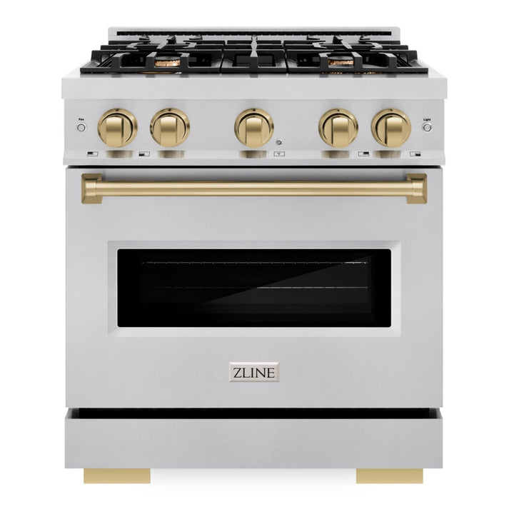 ZLINE Autograph Edition 30" 4.2 cu. ft. Classic Gas Range with 4 Burners in Stainless Steel and Champagne Bronze Accents, CGRZ-30-CB