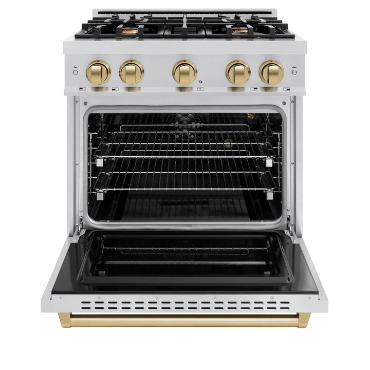 ZLINE Autograph Edition 30" 4.2 cu. ft. Classic Gas Range with 4 Burners in Stainless Steel and Champagne Bronze Accents, CGRZ-30-CB