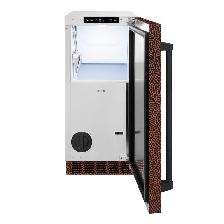 ZLINE 15 in. Touchstone Clear Cube Ice Maker with Drain Pump and Hand Hammered Copper Door (ICCD-HH-15)