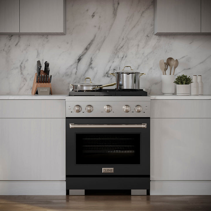 ZLINE 30 in. 4.2 cu. ft. Paramount Gas Range with 4 Burner DuoProâ„¢ Cooktop and Convection Gas Oven with Black Matte Door (PSGR-BLM-30)