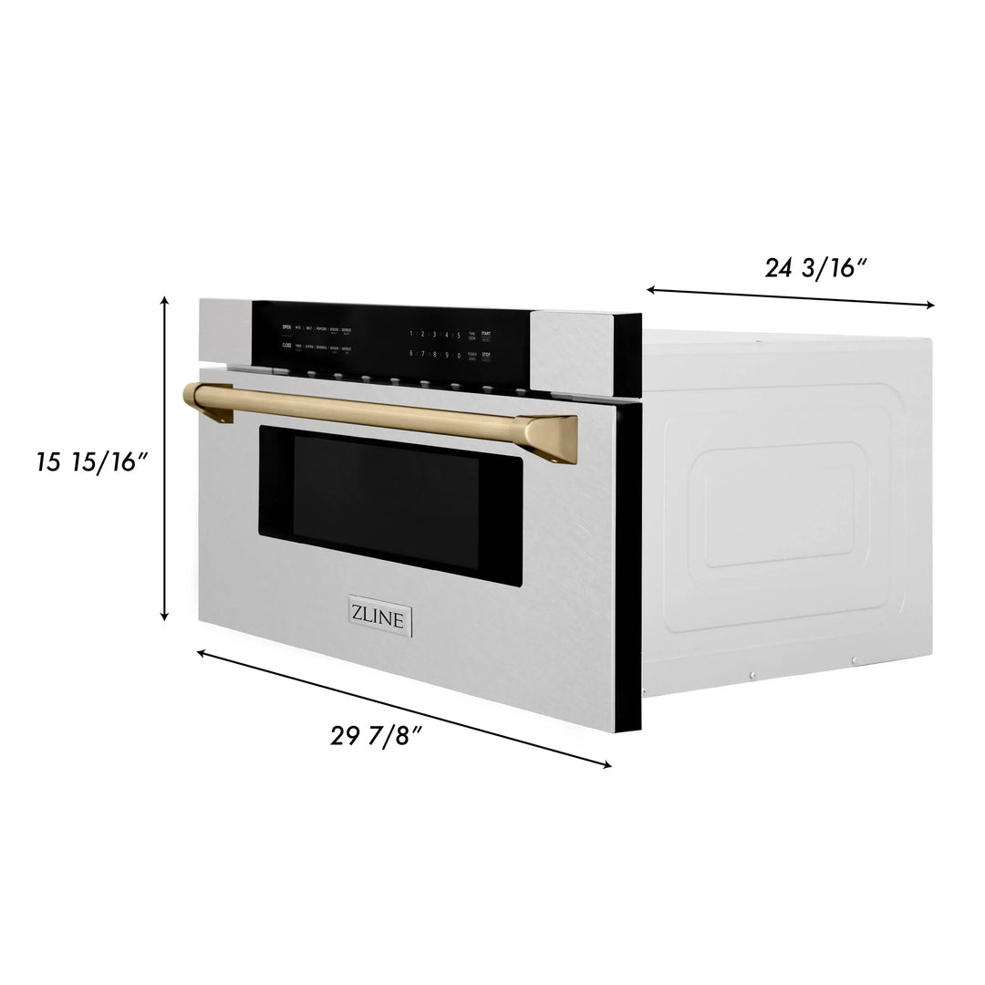 ZLINE Autograph 30 In. 1.2 cu. ft. Built-In Microwave Drawer In Fingerprint Resistant Stainless Steel With Gold Accents, MWDZ-30-SS-G