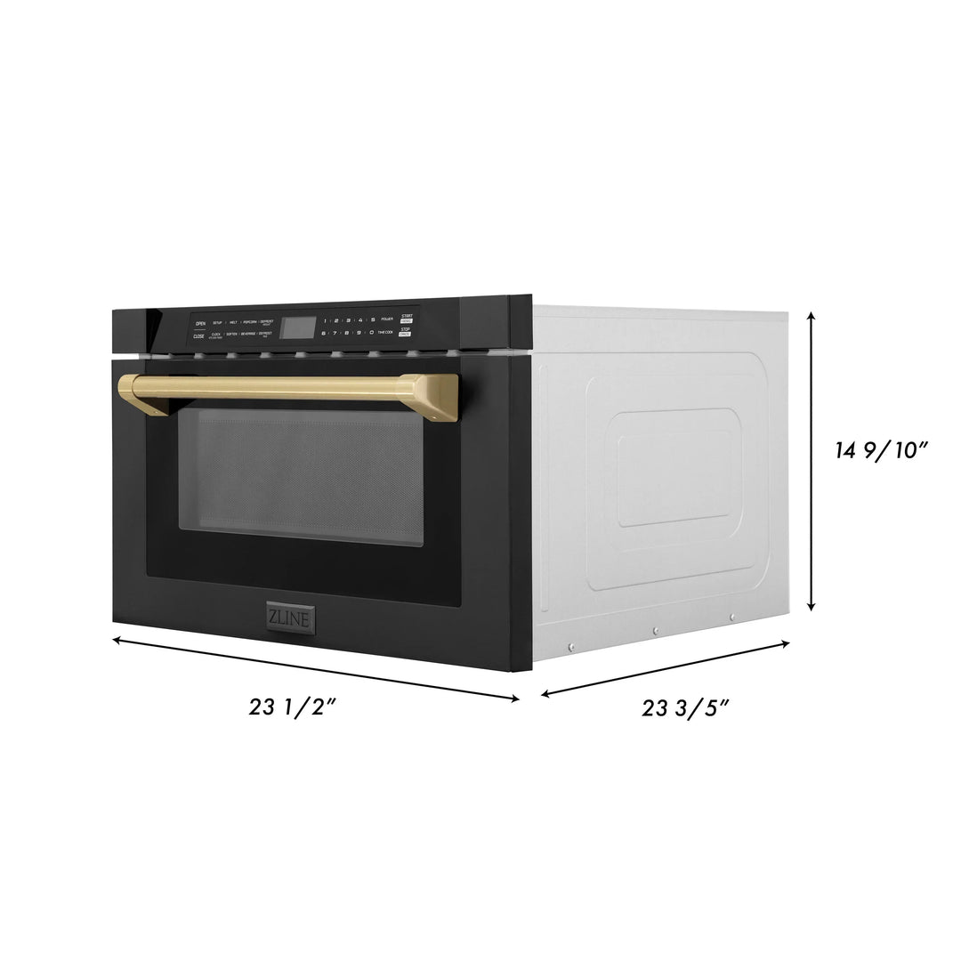 ZLINE Autograph Edition 24" 1.2 cu. ft. Built-in Microwave Drawer in Black Stainless Steel and Champagne Bronze Accents, MWDZ-1-BS-H-CB