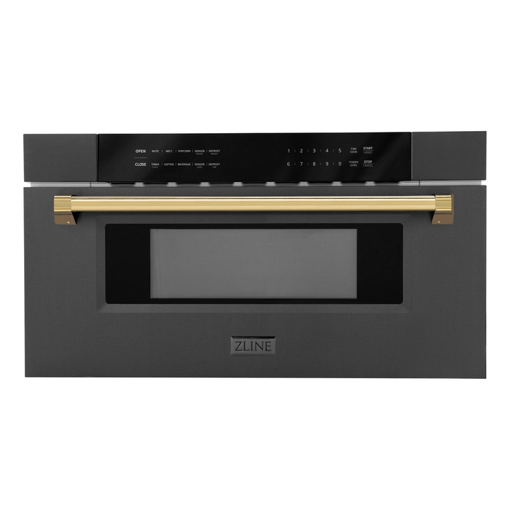 ZLINE Autograph 30 In. 1.2 cu. ft. Built-In Microwave Drawer In Black Stainless Steel with Gold Accents, MWDZ-30-BS-G