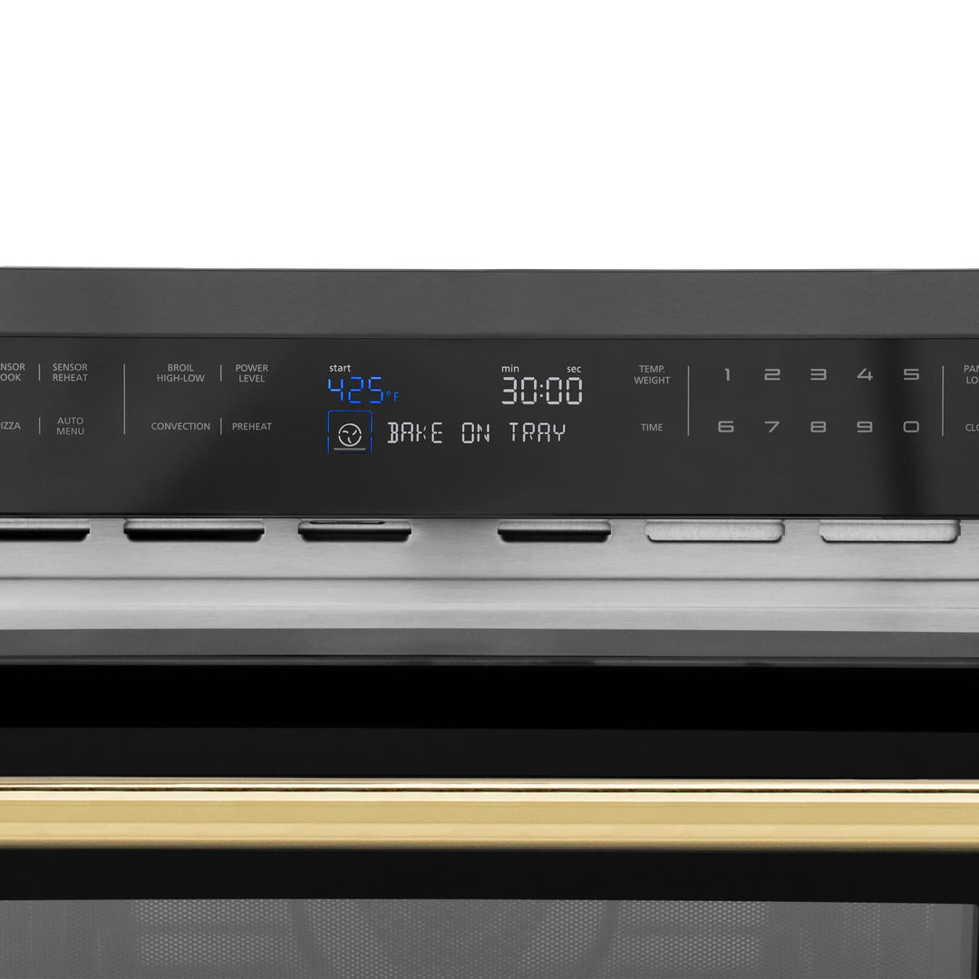 ZLINE Autograph 24" Built-in Convection Microwave Oven in Black Stainless Steel and Gold Accents, MWOZ-24-BS-G