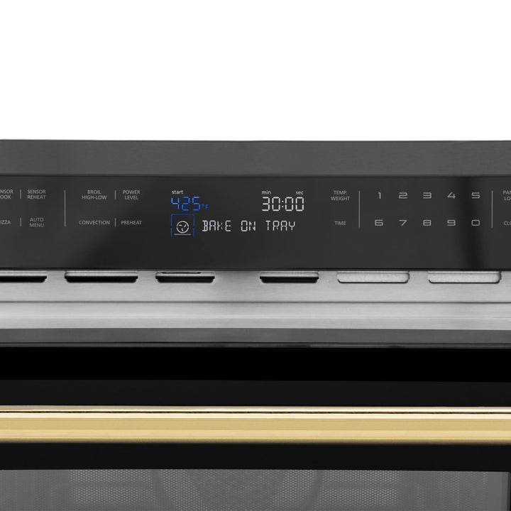 ZLINE Autograph 24" Built-in Convection Microwave Oven in Black Stainless Steel and Gold Accents, MWOZ-24-BS-G