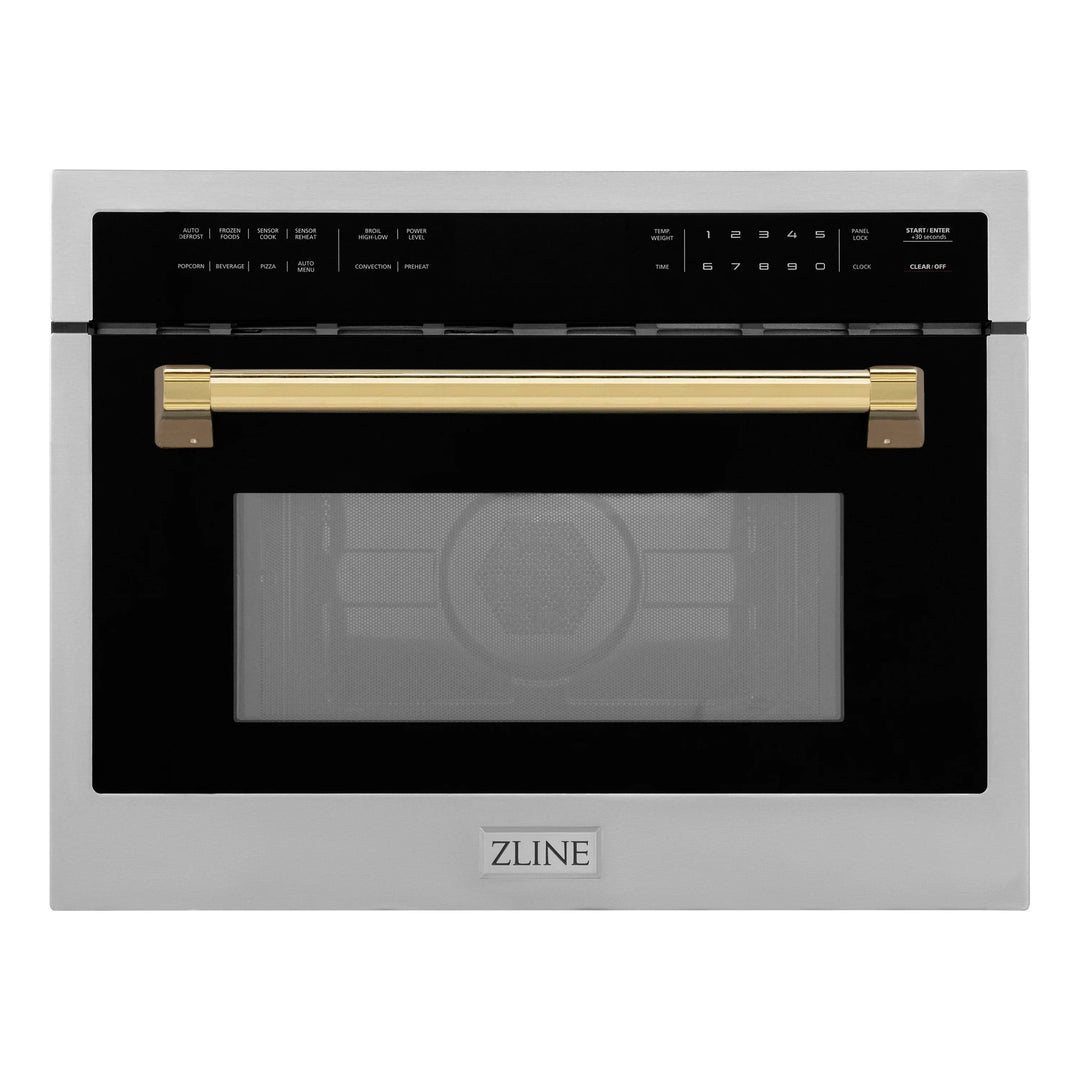 ZLINE Autograph 24" Built-in Convection Microwave Oven in Stainless Steel and Gold Accents, MWOZ-24-G